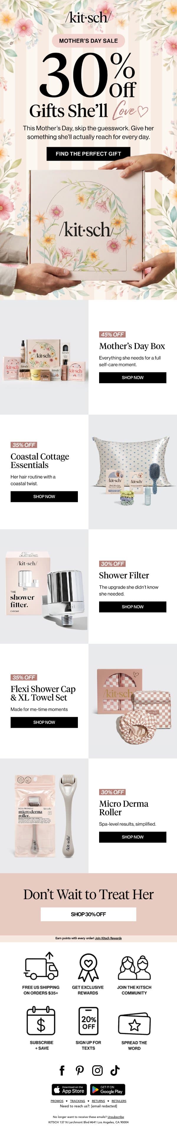 30% Off Gifts She’ll Actually Love 💐 email from Kitsch screenshot