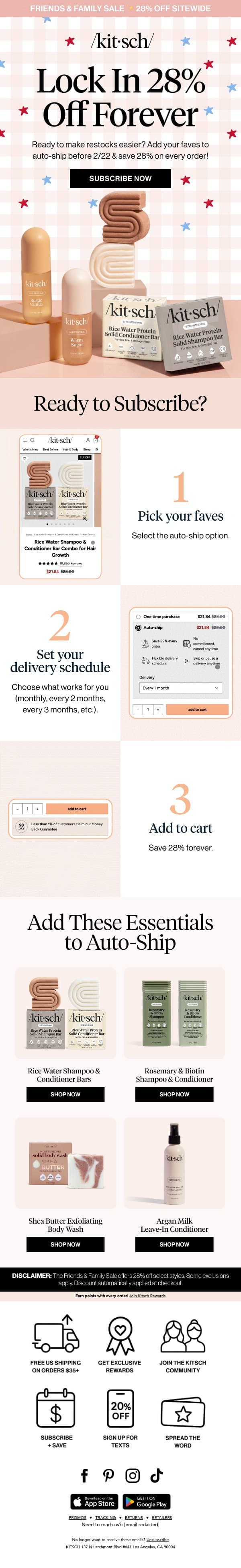 Subscribe Once, Save 28% EVERY Time email from Kitsch screenshot