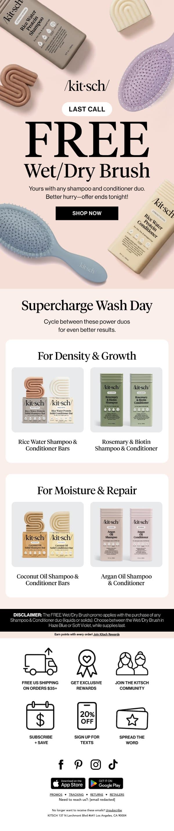 Last Call: FREE Gift with any Shampoo & Conditioner Duo email from Kitsch screenshot