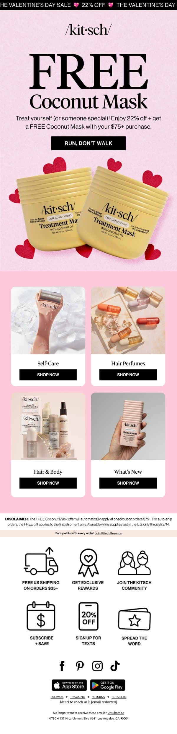 FREE GIFT 🥥 😏 Valentines just got NUTTY email from Kitsch screenshot