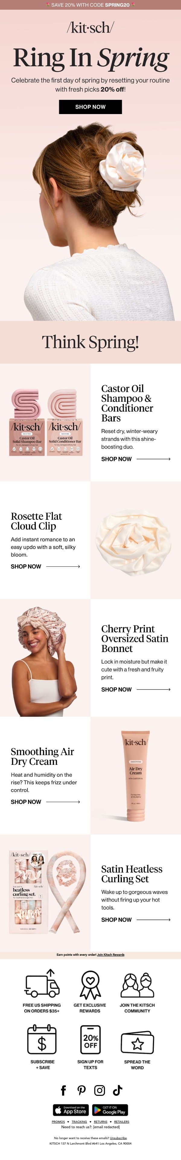 Spring’s Here! 🌸 20% Off to Celebrate email from Kitsch screenshot