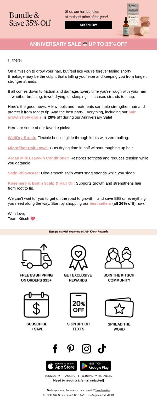 Trying to Grow Your Hair? Read This First. email from Kitsch screenshot