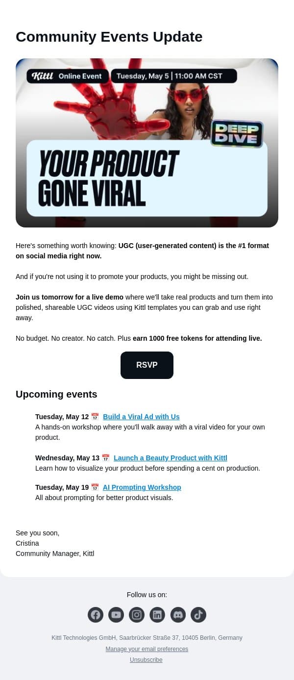New events just dropped! 💌 email from Kittl screenshot