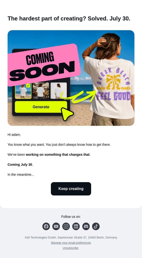 Something big is coming in Kittl email from Kittl screenshot