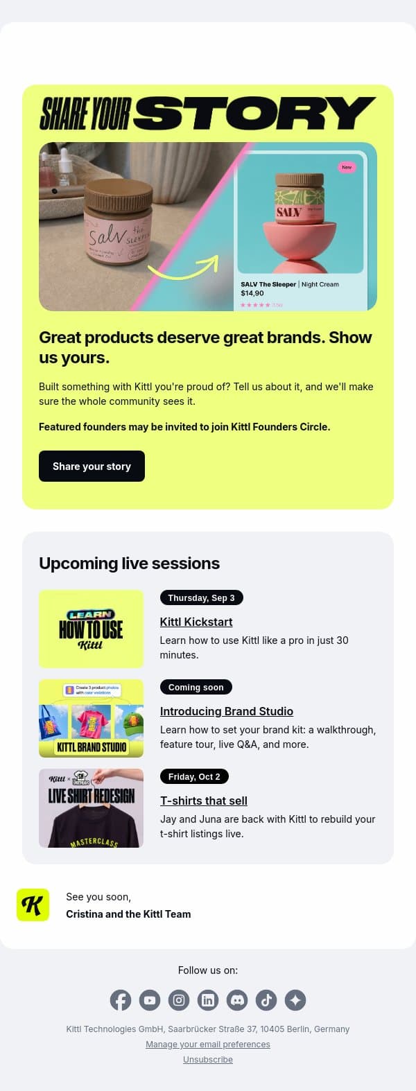 Built something with Kittl? We want to see it. email from Kittl screenshot