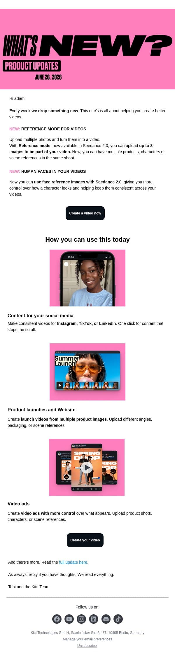 New in: The one thing missing from your AI videos. Fixed email from Kittl screenshot