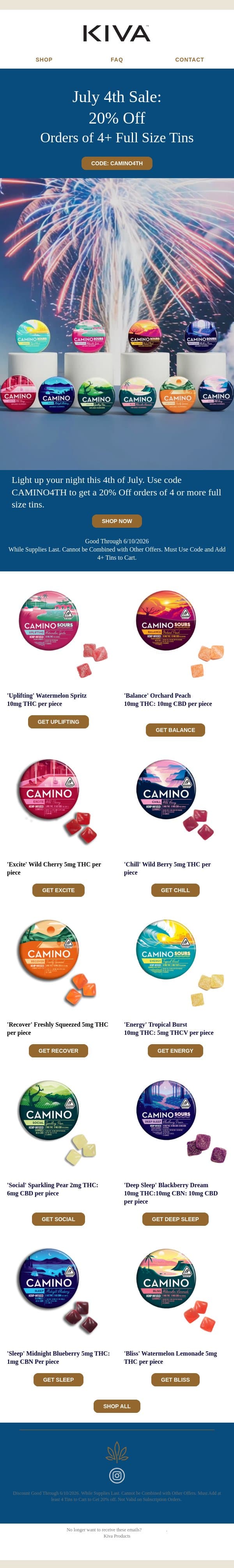 🎆20% Off to Fire Up Your July 4th! email from Kiva screenshot