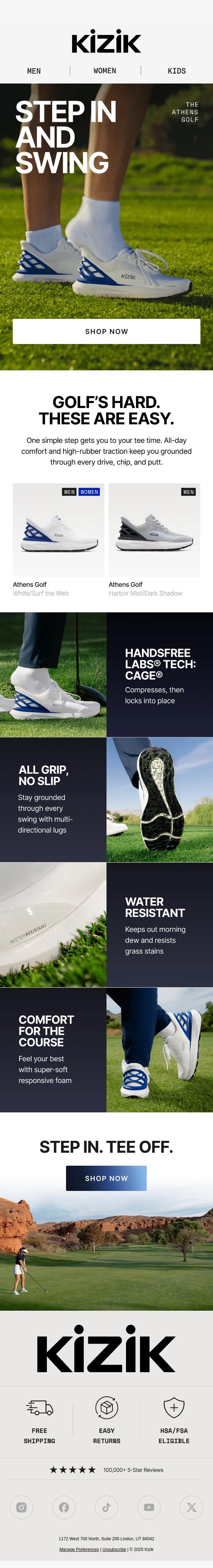 ⛳ NEW Athens Golf is here email from Kizik screenshot