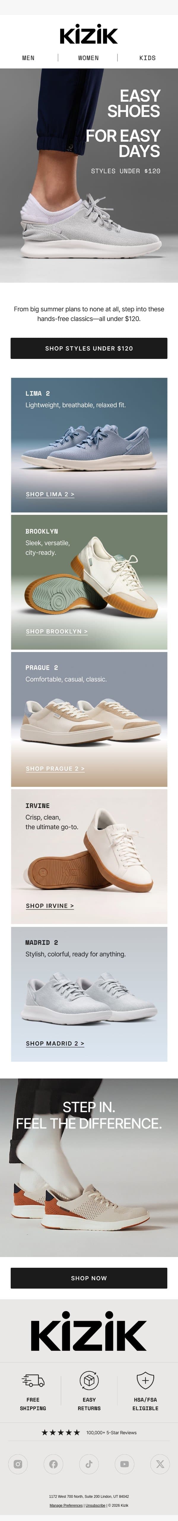 Hands-Free Classics Under $120 👟 email from Kizik screenshot