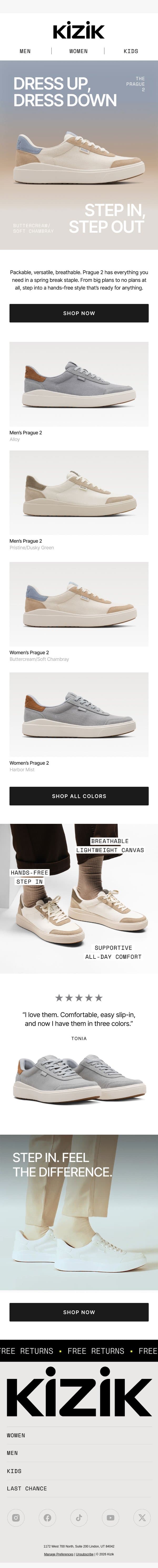 One Shoe. Endless Plans. email from Kizik screenshot