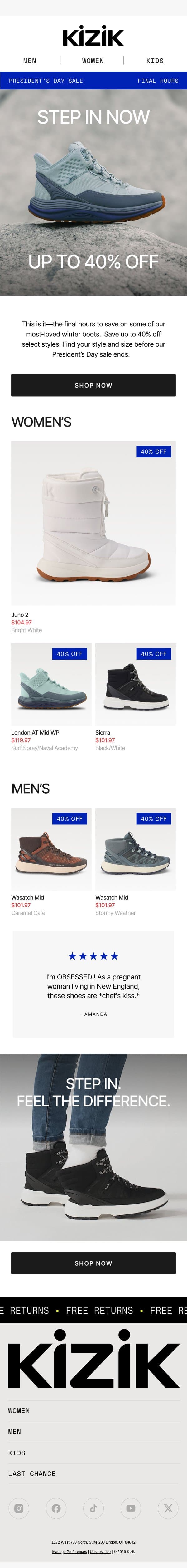 Final Hours: Up to 40% Off Ends Tonight email from Kizik screenshot