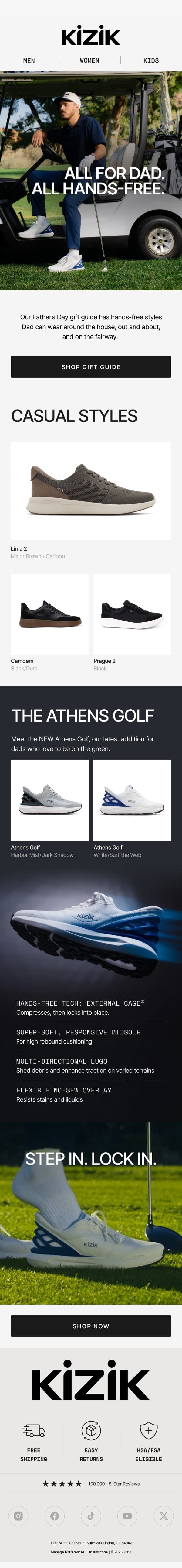 Father's Day gift guide 🎁 email from Kizik screenshot