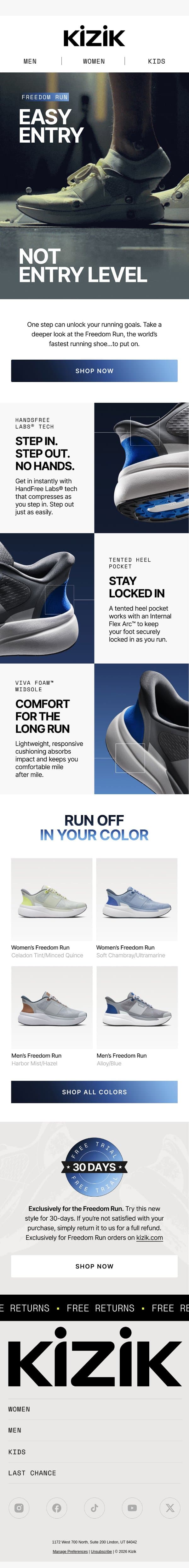A NEW kind of running shoe email from Kizik screenshot
