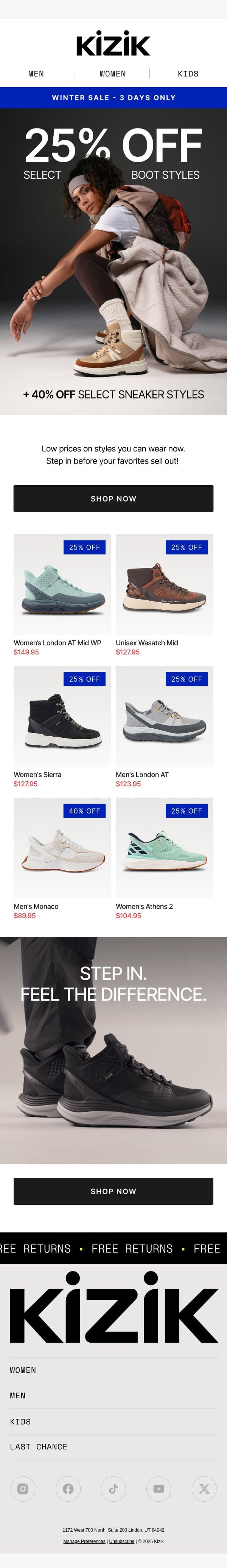 48 Hours Left: 25%–40% Off Ends Soon email from Kizik screenshot