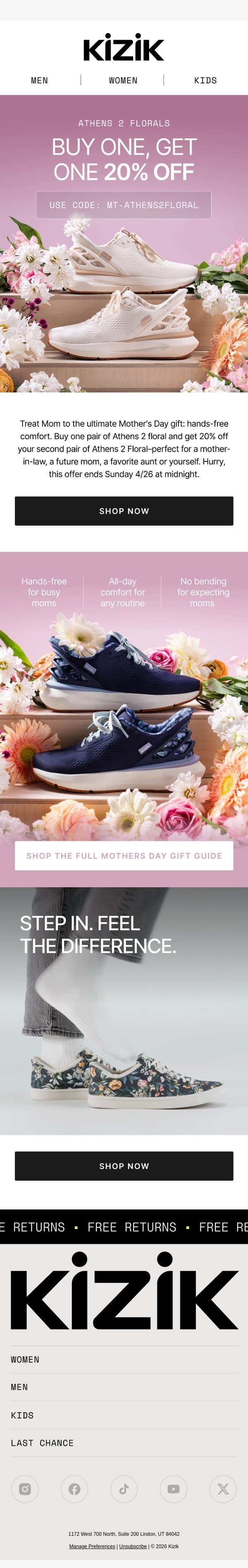 Email Exclusive: BOGO 20% Off 🌸 email from Kizik screenshot