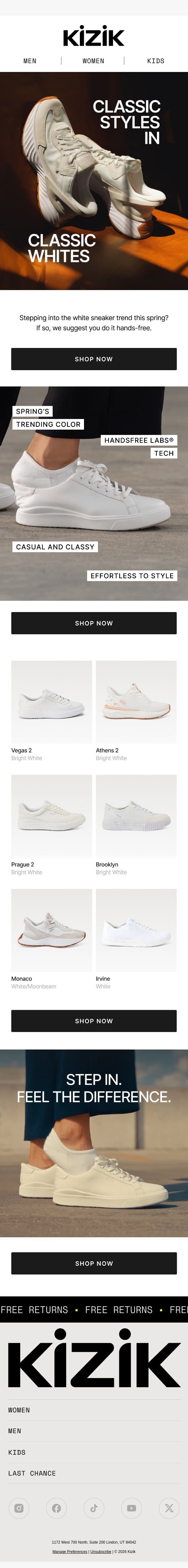 White Hot: Spring's Must-Have Sneakers email from Kizik screenshot