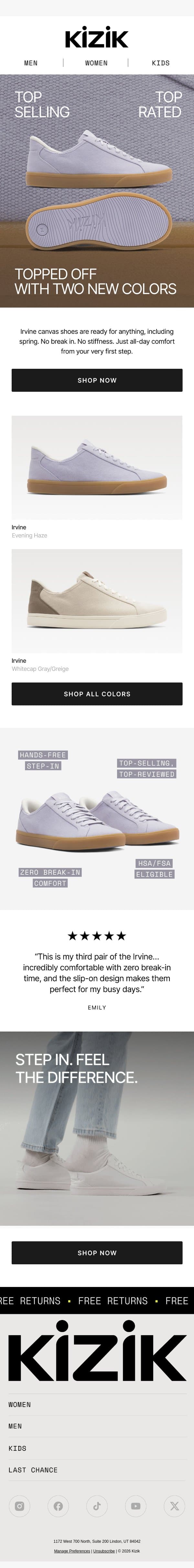 Topped Off in Two New Colors 🎨 email from Kizik screenshot