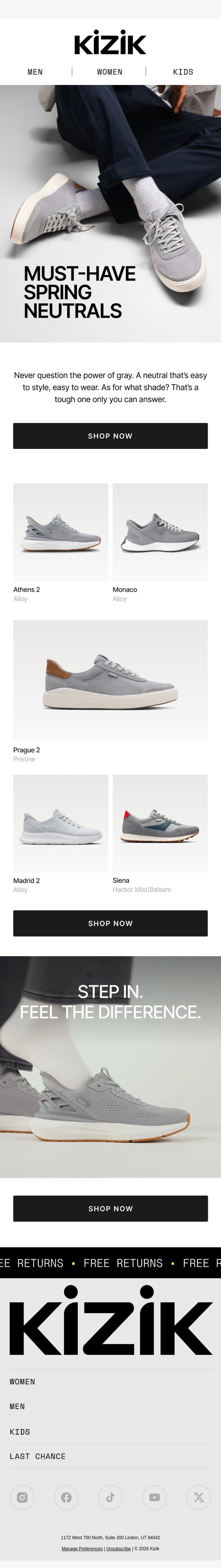 One Neutral. Endless Outfits. email from Kizik screenshot