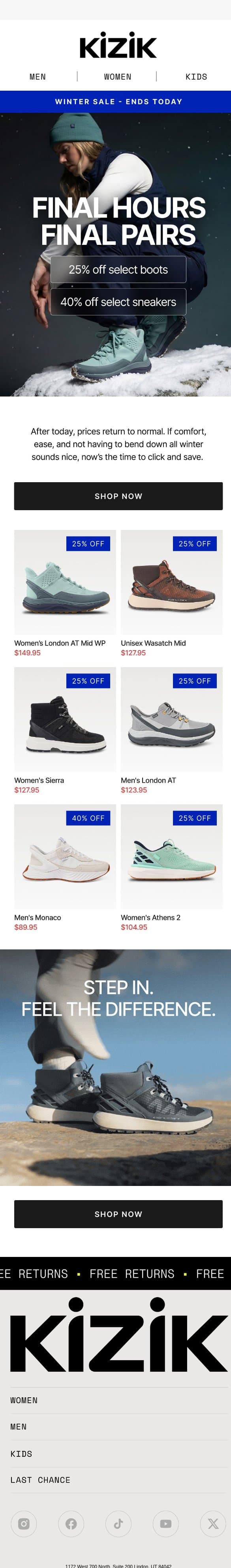 Final 24 Hours to Lock in These Deals email from Kizik screenshot