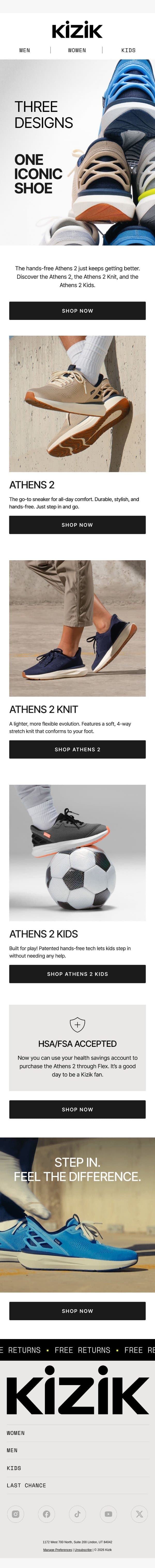 Three designs. One iconic shoe. email from Kizik screenshot