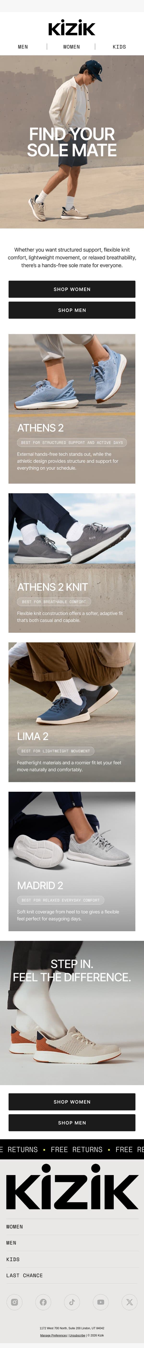 Which Hands-Free Style Fits Your Life? email from Kizik screenshot