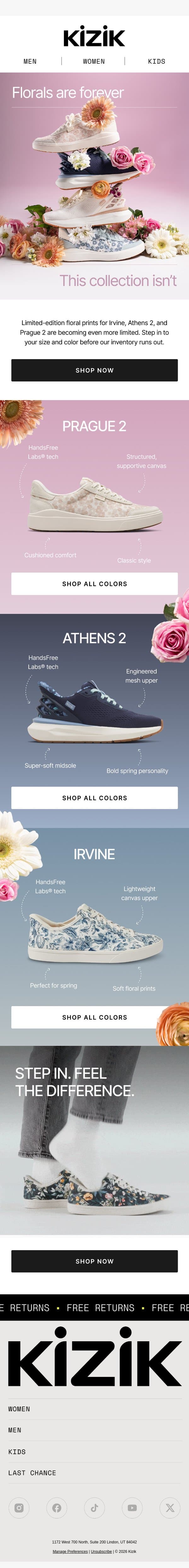 Hurry! Get your limited-edition florals now 🌸 email from Kizik screenshot