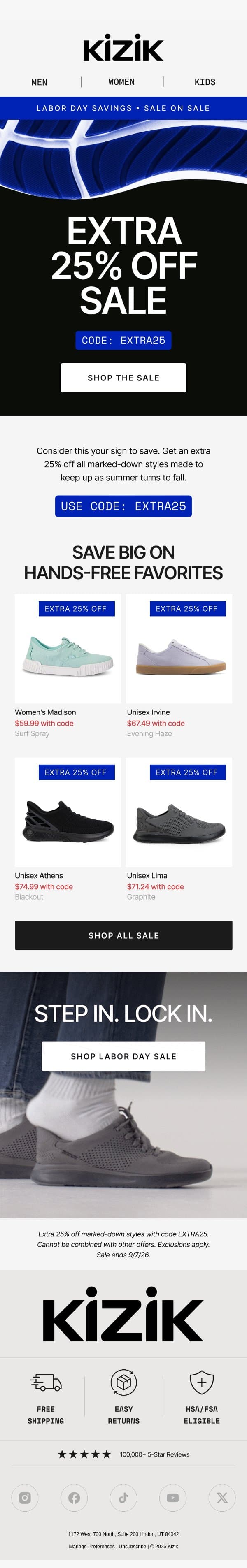 Sale on Sale: EXTRA 25% Off Marked-Down Styles email from Kizik screenshot