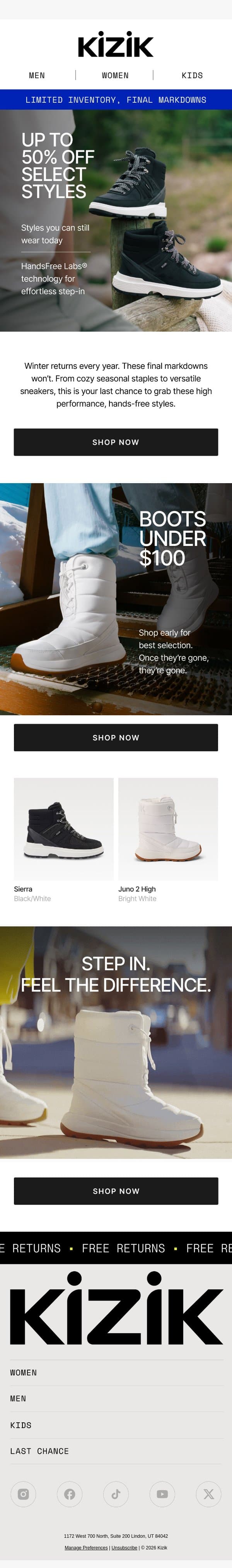 Don't Miss Out! Our Biggest Boot SALE Ends Soon 🥾 email from Kizik screenshot