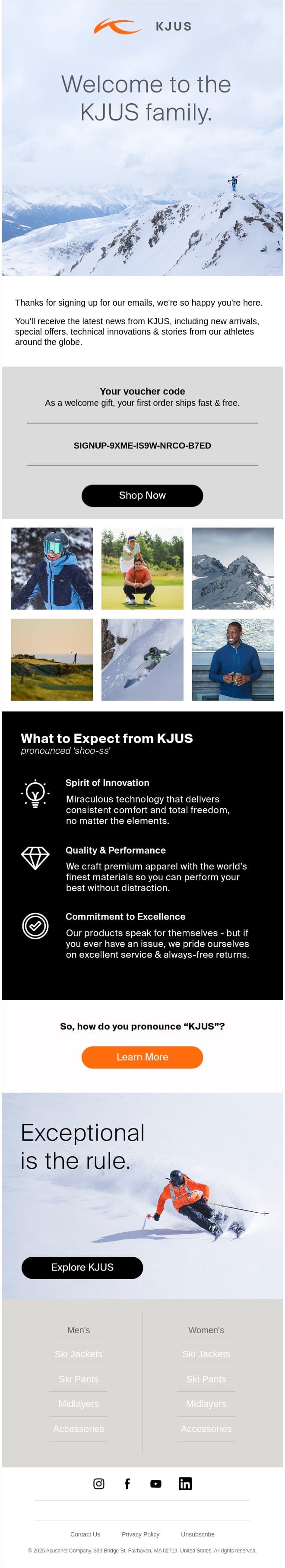 Welcome to KJUS email from Kjus screenshot