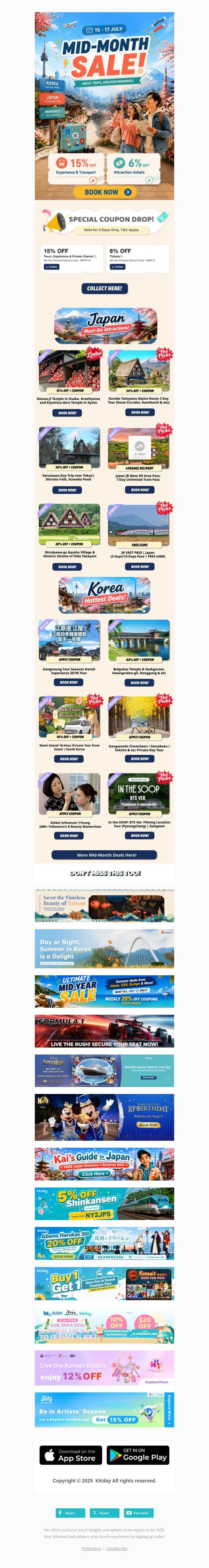 HURRY! Your Korea & Japan Coupon Ends Tonight! 🔥 email from Kkday screenshot