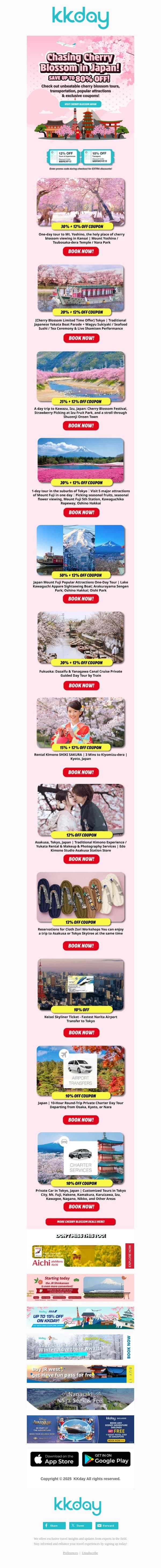 80% OFF 🌸 Japan Cherry Blossom Season email from Kkday screenshot