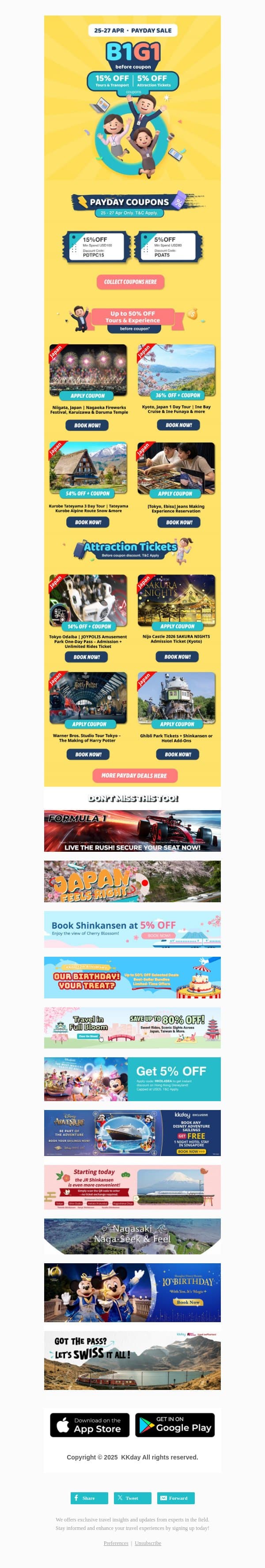 📣 B1G1 Payday Sale is Here! email from Kkday screenshot