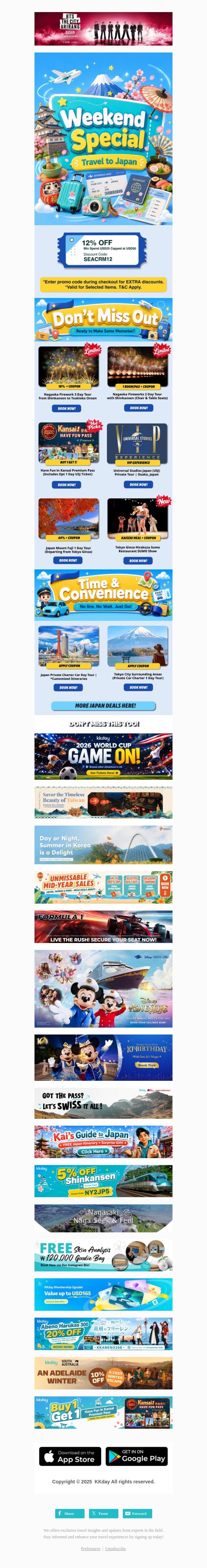 Buy 1 Get 1 on Selected Ticket! email from Kkday screenshot