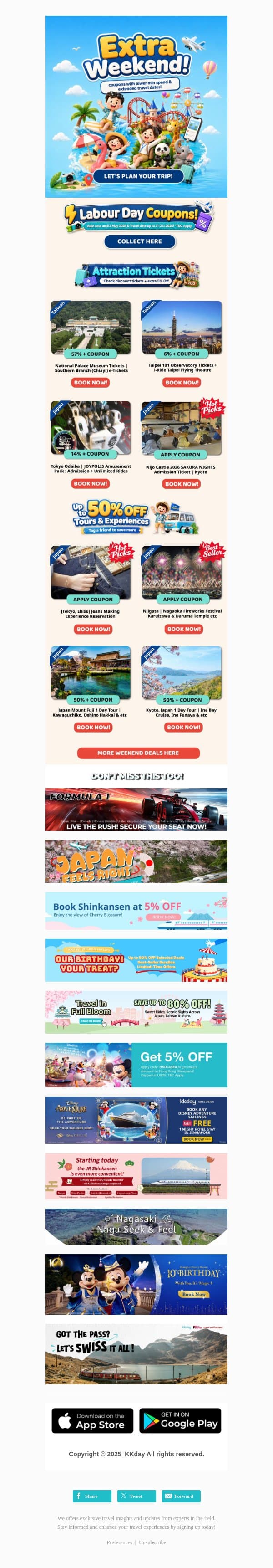 🥳 Extra Weekend Travel Deals! email from Kkday screenshot