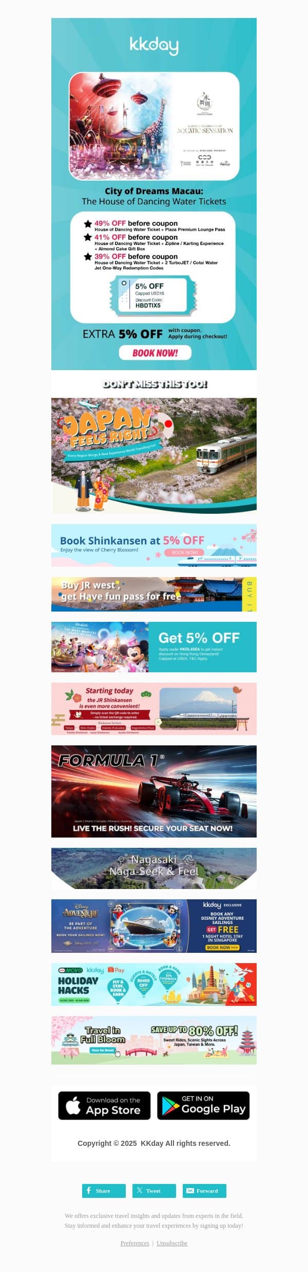 EXTRA 5% OFF to Dream of Macau! email from Kkday screenshot