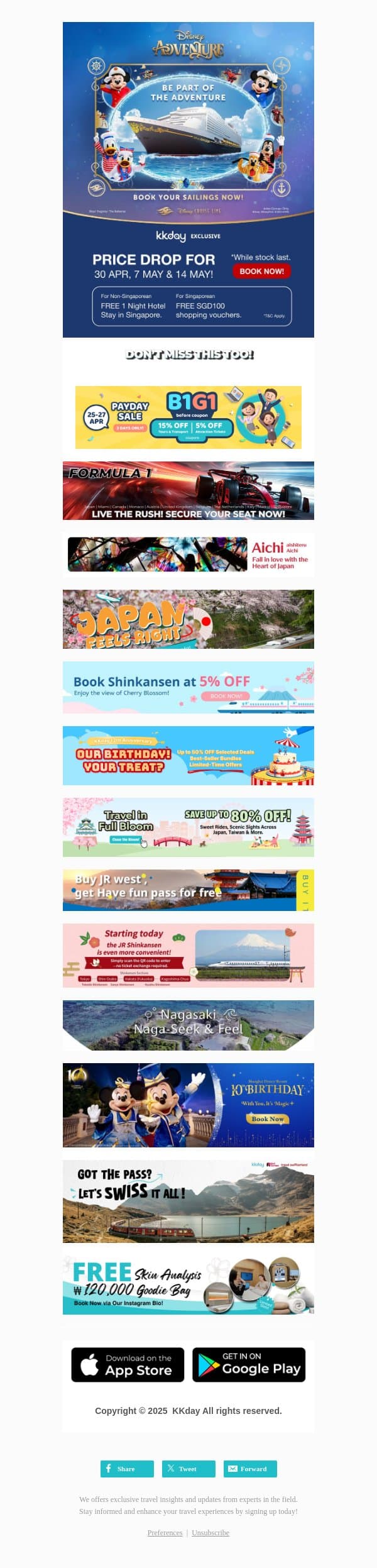 🛳 Disney Cruise Drops USD70! email from Kkday screenshot