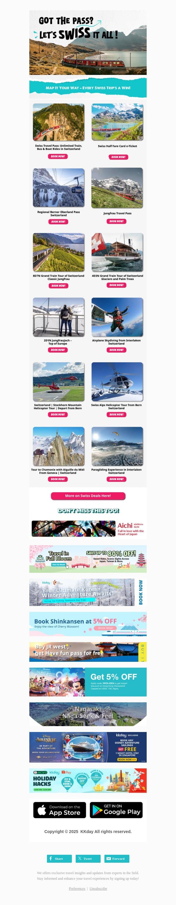 Smarter Way to Travel Switzerland! email from Kkday screenshot