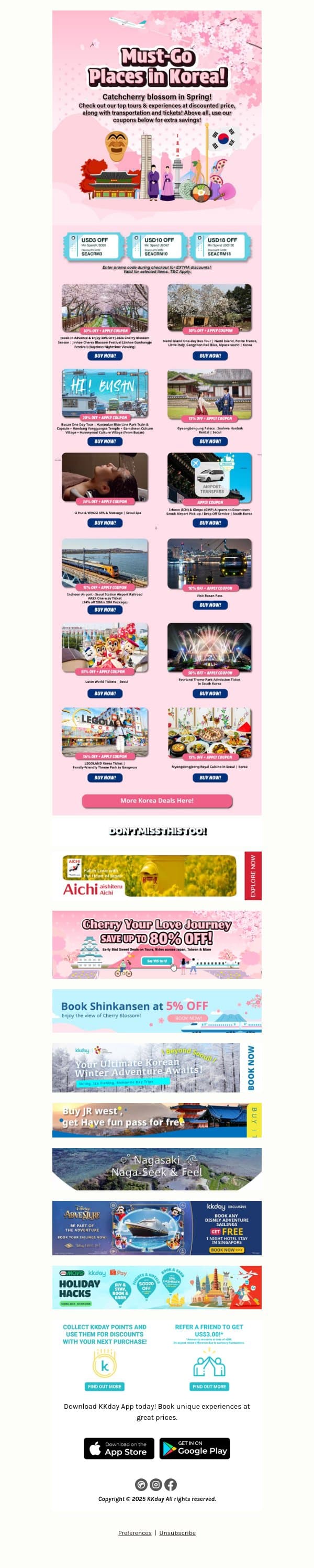 Must-Go Places in Korea! Catch the Spring Blooms🌸 email from Kkday screenshot