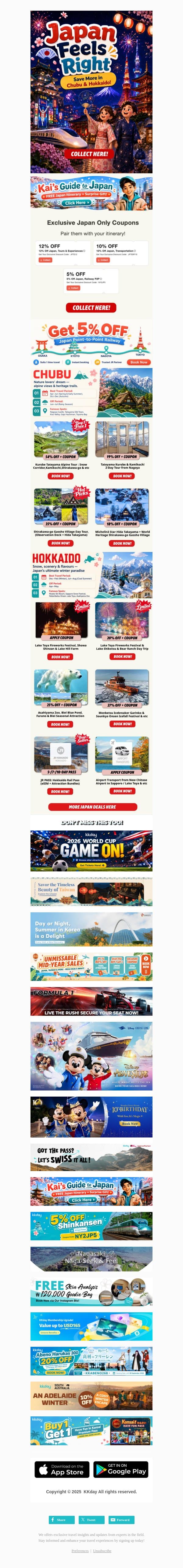 Buy 1 Get 1 🇯🇵 Kurobe Tateyama Tours! email from Kkday screenshot