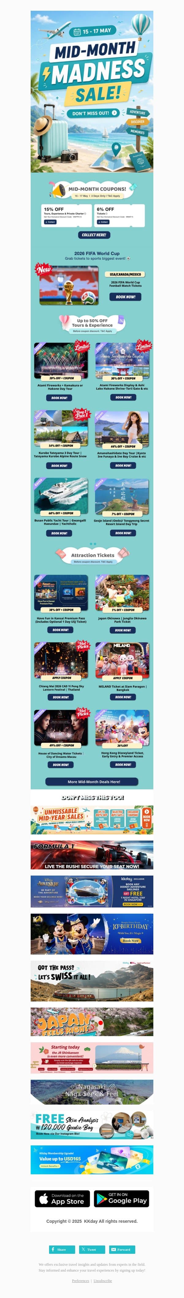 🥳 3 Days Mid-Month Madness Sale! email from Kkday screenshot