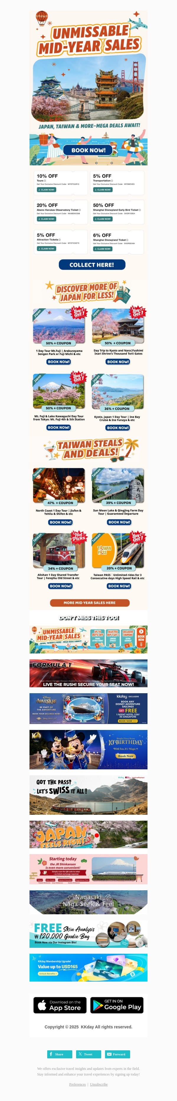 🥳Mid-Year Sales on Japan & Taiwan! email from Kkday screenshot