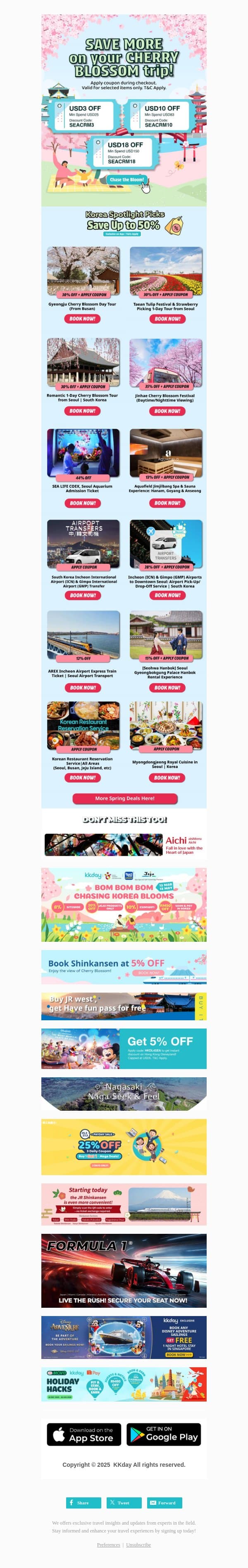 Save Up to 80% in Korea Spring Trip! email from Kkday screenshot