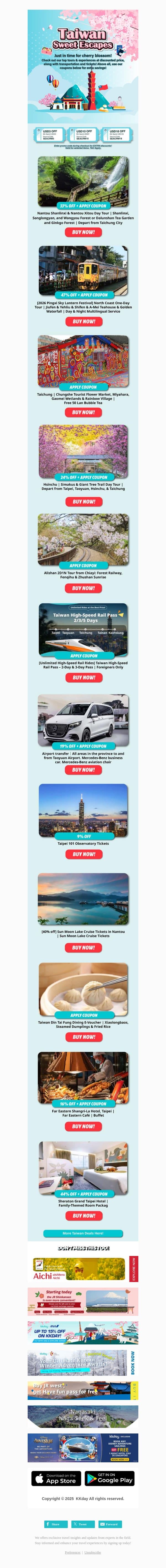 80% OFF 🌸 Taiwan Cherry Escape email from Kkday screenshot