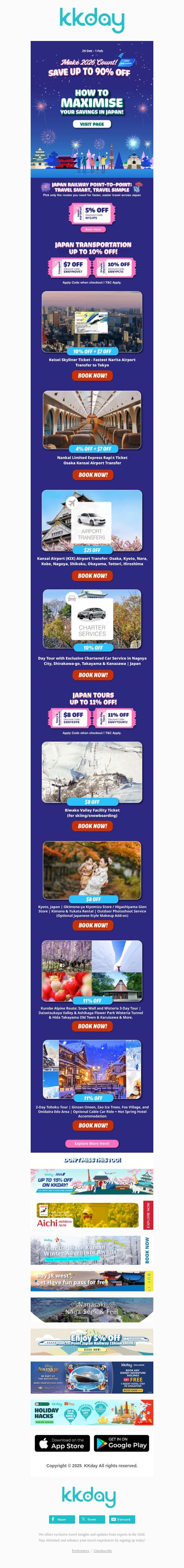 JAPAN SALE 😱 Now or Never email from Kkday screenshot
