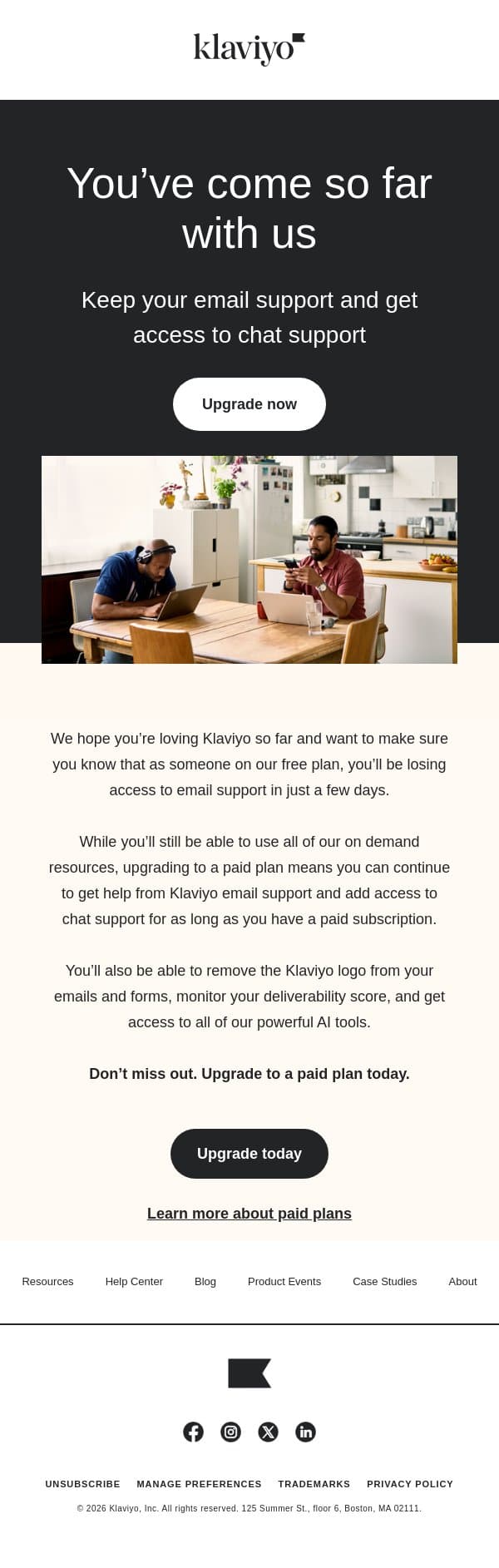 Don’t lose access to Klaviyo email support email from Klaviyo screenshot