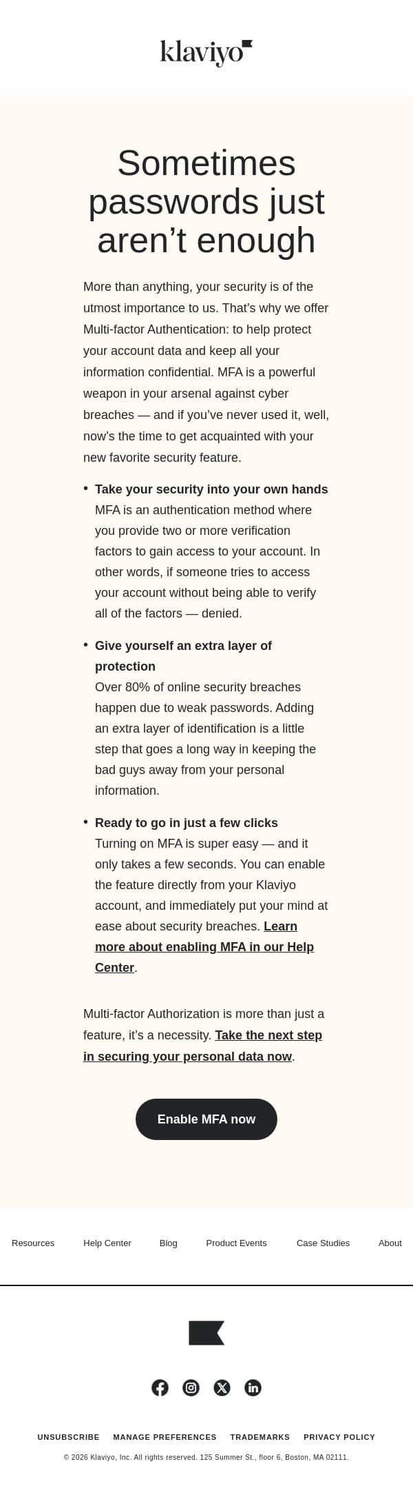 Safety First email from Klaviyo screenshot