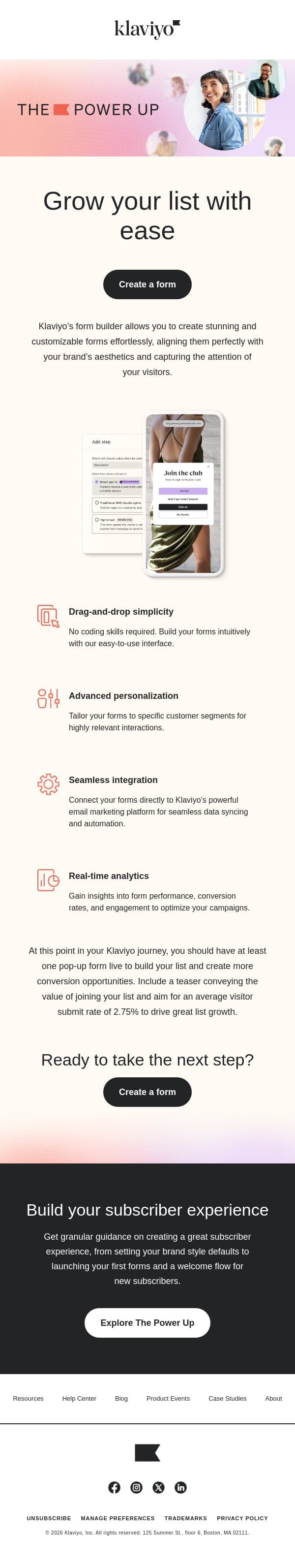 Turn visitors into subscribers with on-site forms email from Klaviyo screenshot
