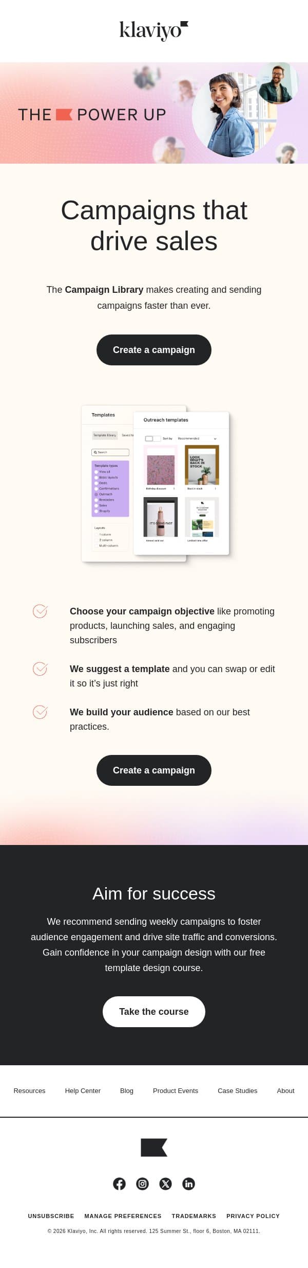 Create and send targeted campaigns in minutes email from Klaviyo screenshot