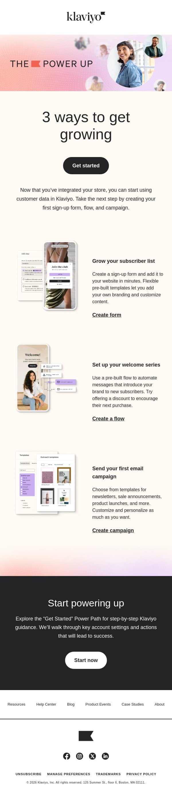 Getting started is as easy as 1-2-3 email from Klaviyo screenshot