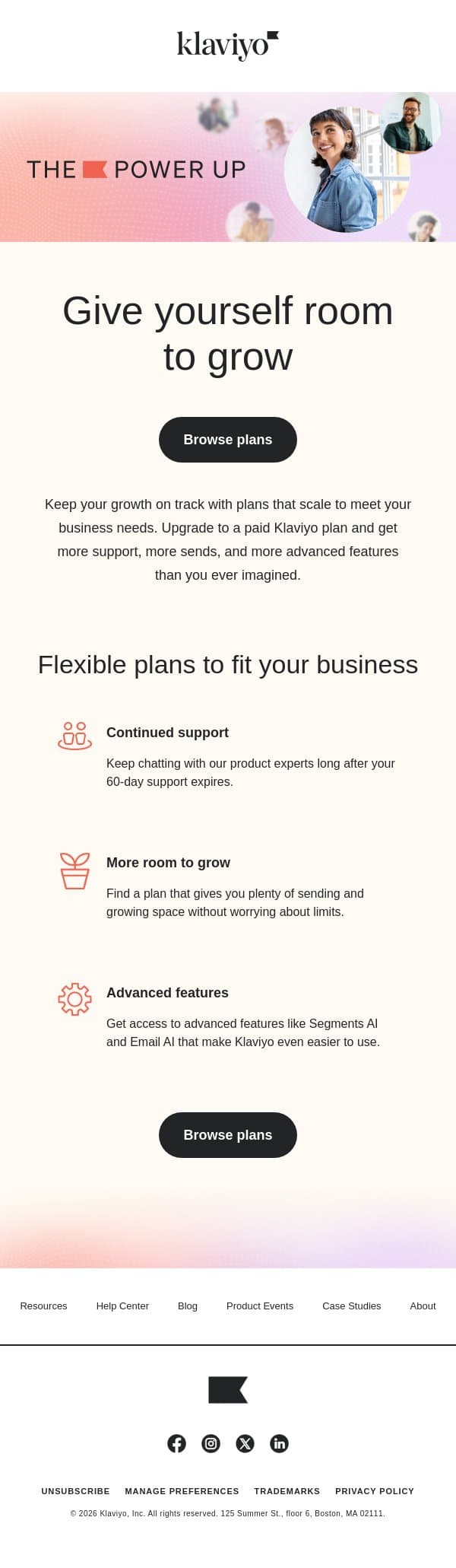 Give yourself more room to grow email from Klaviyo screenshot